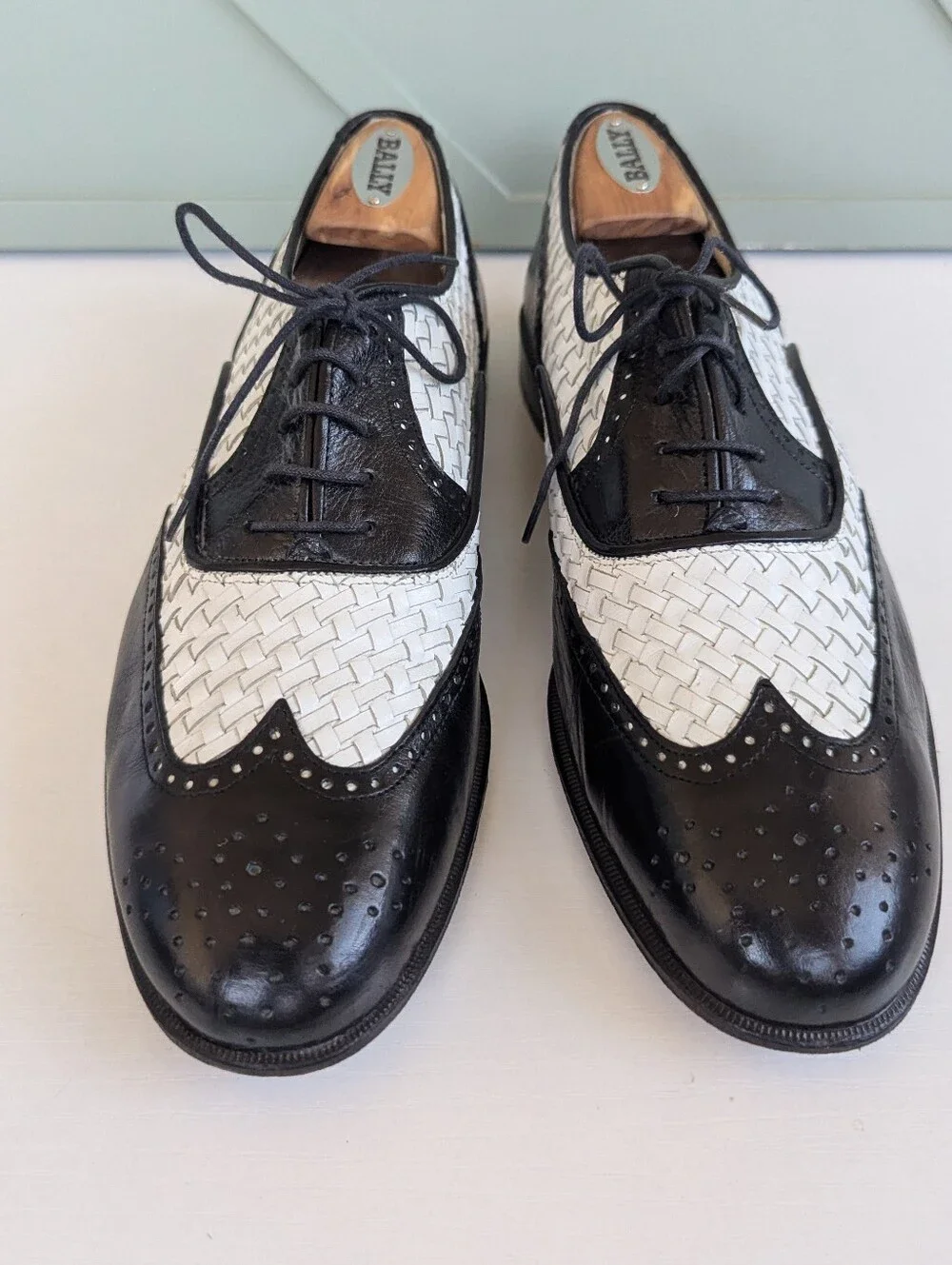 Danielle FerrariBlack and White Two-Tone Woven Wingtip Oxfords